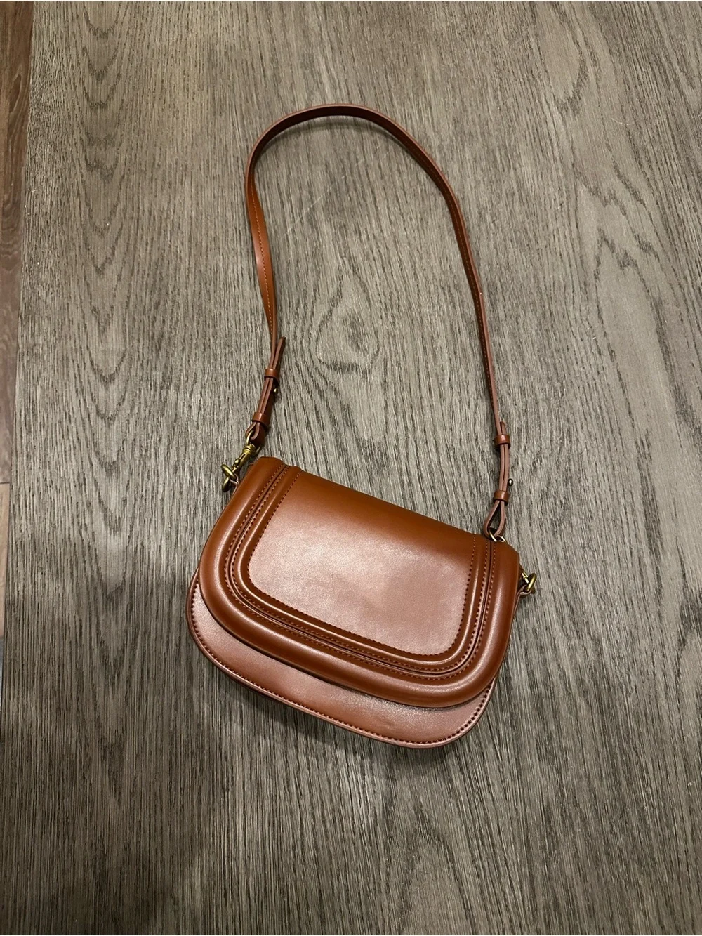 Zara Tan Saddle-Style Leather Crossbody